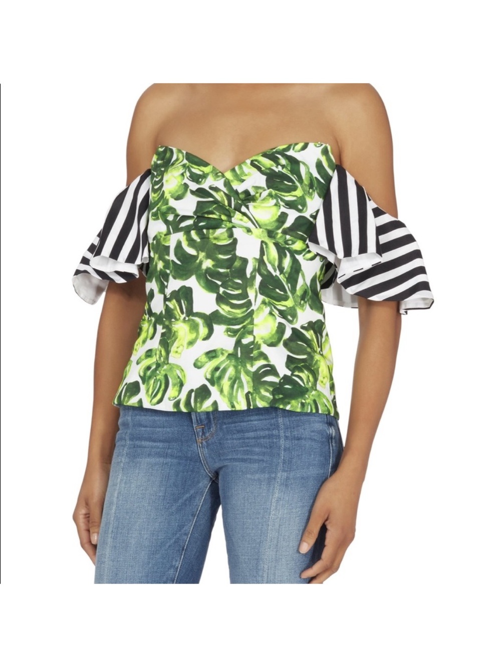 Caroline Constas Alix Off the Shoulder Palm Stripe Top sz XS